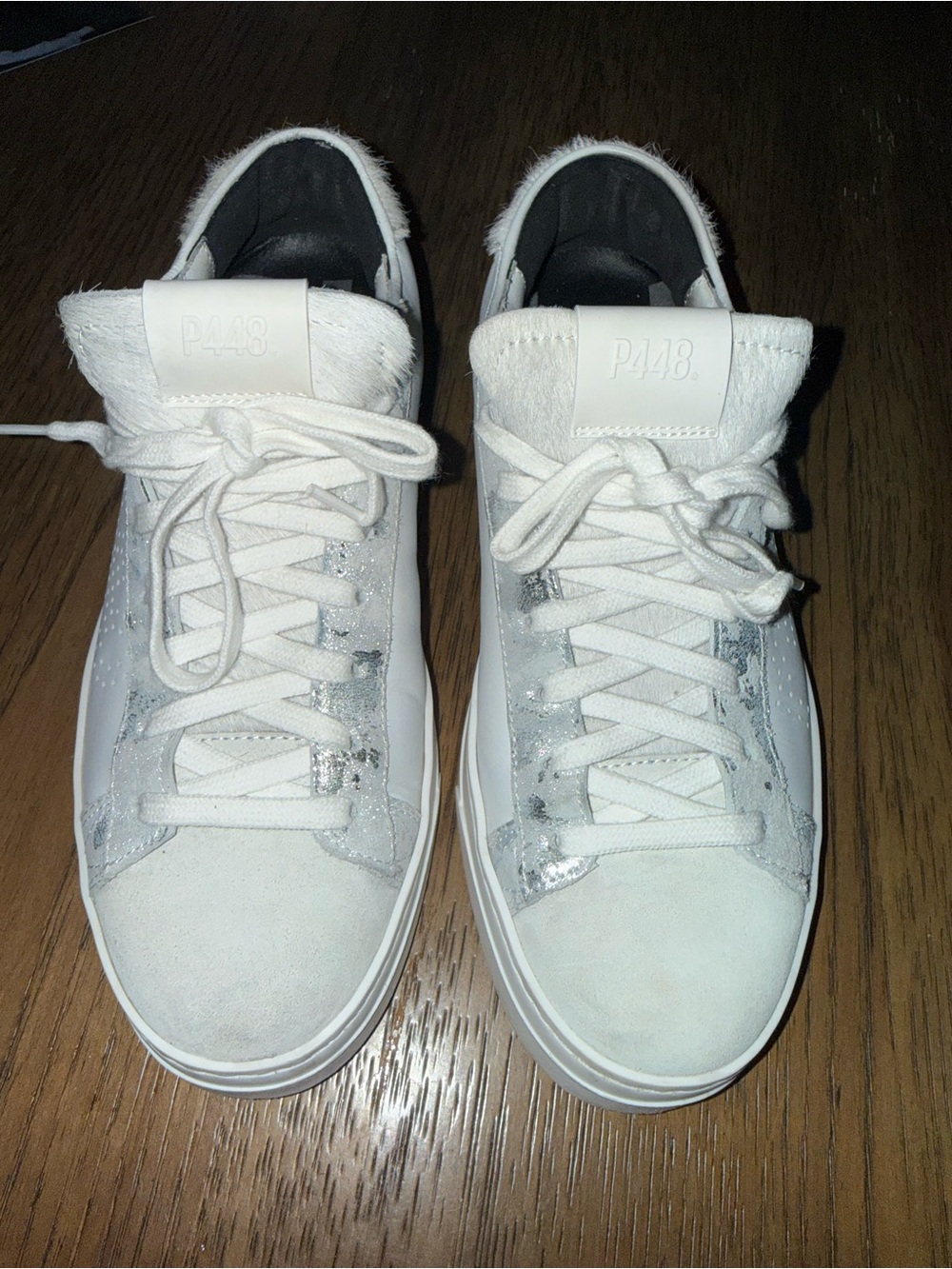 P448 White Women's Low-Top Sneakers with Silver Accents